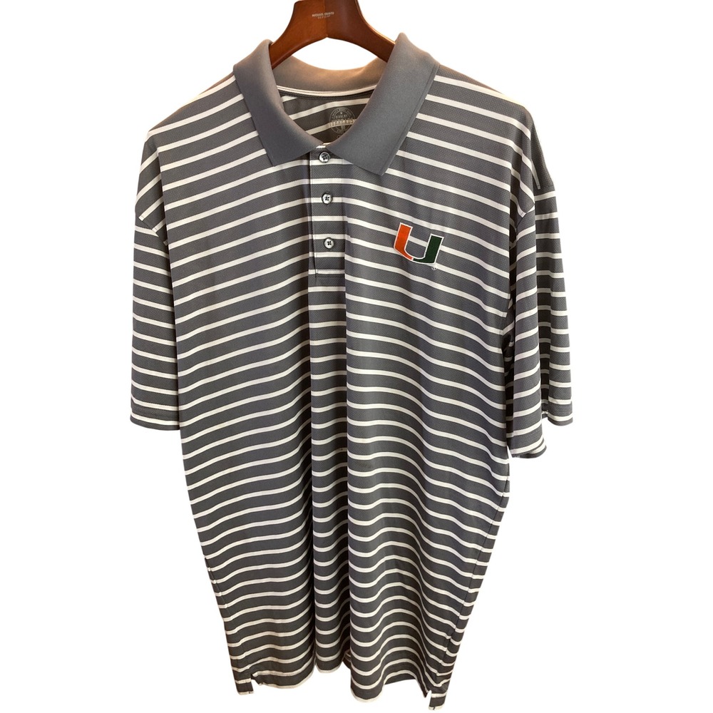 Rivalry Threads Mens University of Miami Hurricanes Striped Polo Shirt Grey 2XL